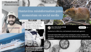 Image collage showing social media posts containing hantavirus misinformation.